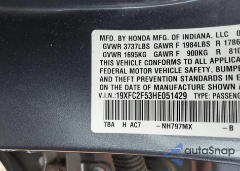 2017 Honda Civic Lx from USA, damaged, VIN 19XFC2F53HE051429